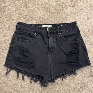 PacSun Dark Denim Frayed Jean Shorts